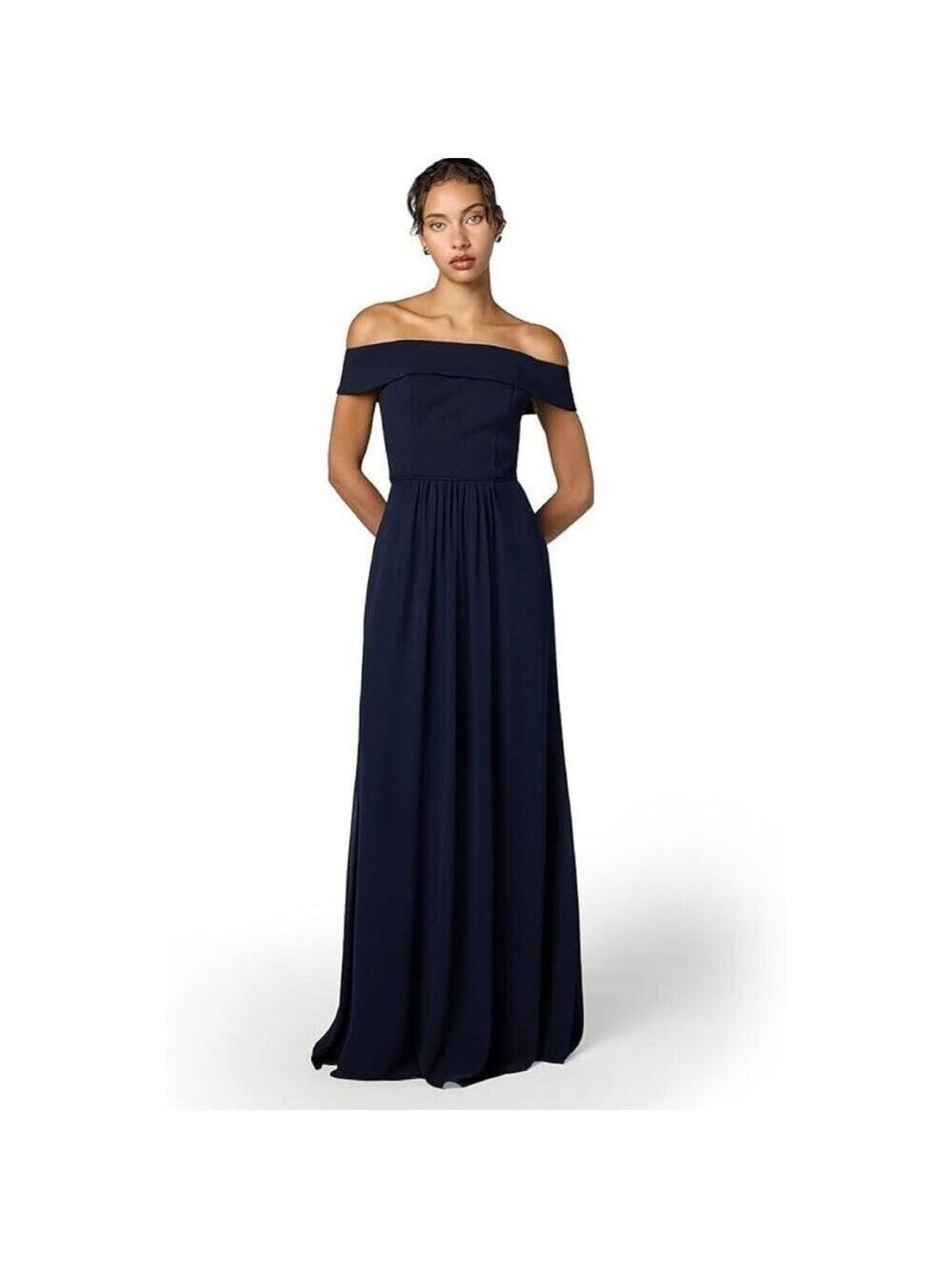 Adrianna Papell Off The Shoulder Crepe Chiffon Gown Size 0 Midnight NWT